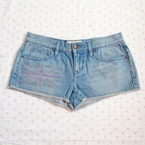 cutoff shorts union jack british flag light wash size 27/5